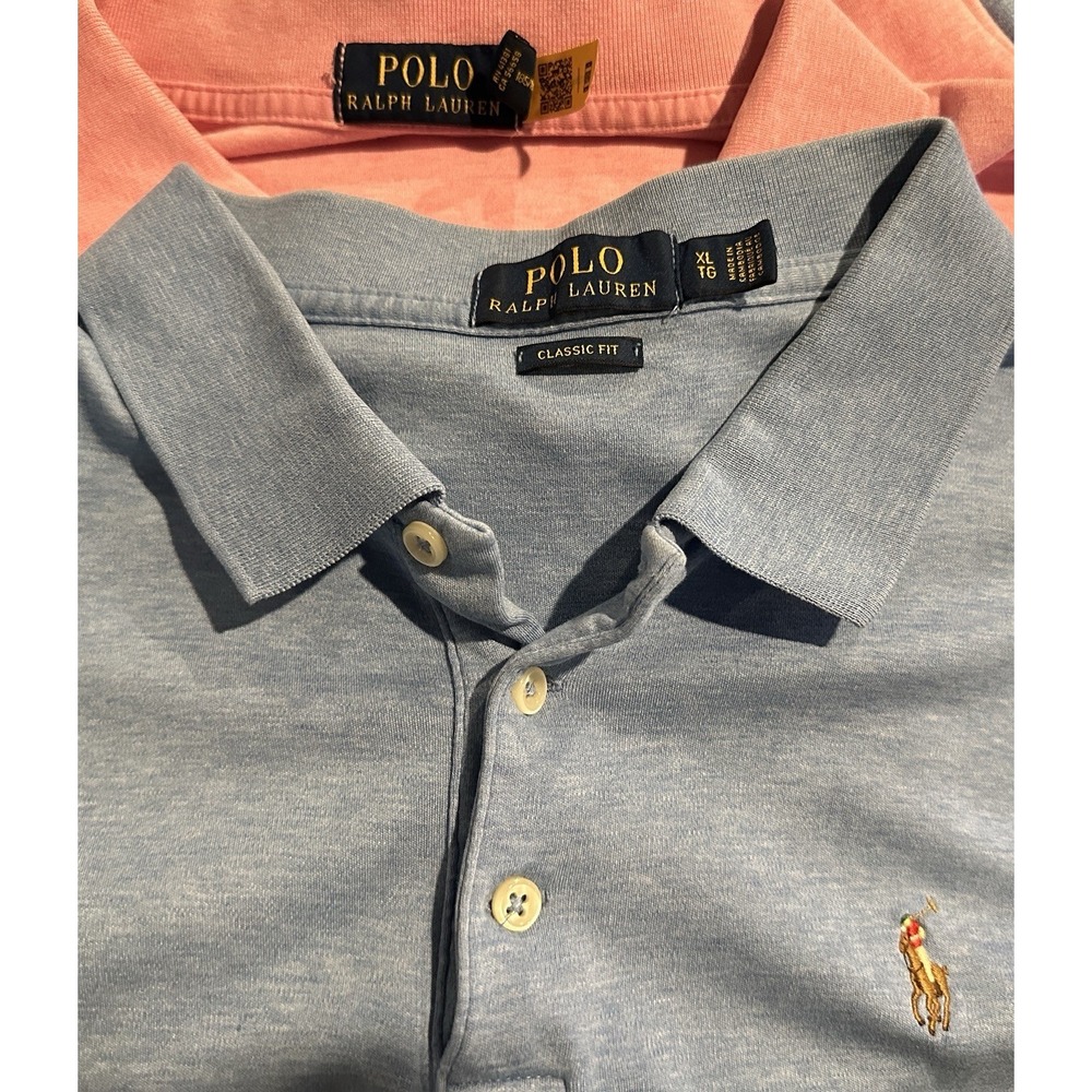 2 Polo Ralph Lauren Men's Classic Fit Polo Shirt Sz XL pink blue GUC preppy work